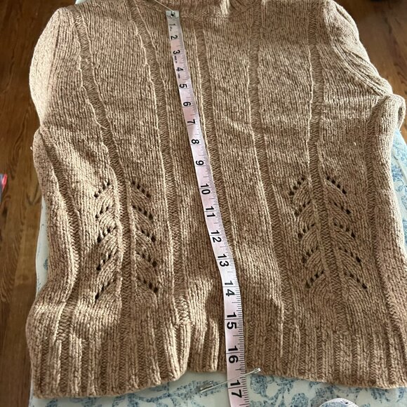 VTG Express Camel Cable Knit Angora Blend Turtleneck Swtr Sz S Cropped Lng Slv - Picture 7 of 10